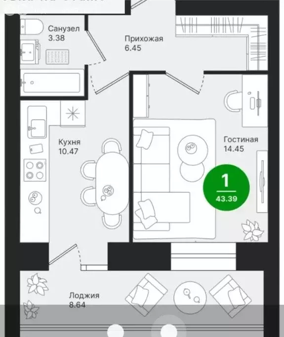1-комнатная квартира: Йошкар-Ола, улица Павленко, 55 (43.39 м) - Фото 2