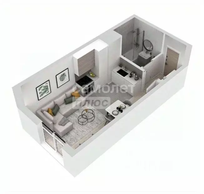 Студия Липецкая область, Липецк ул. Перова, 2 (26.56 м) - Фото 1