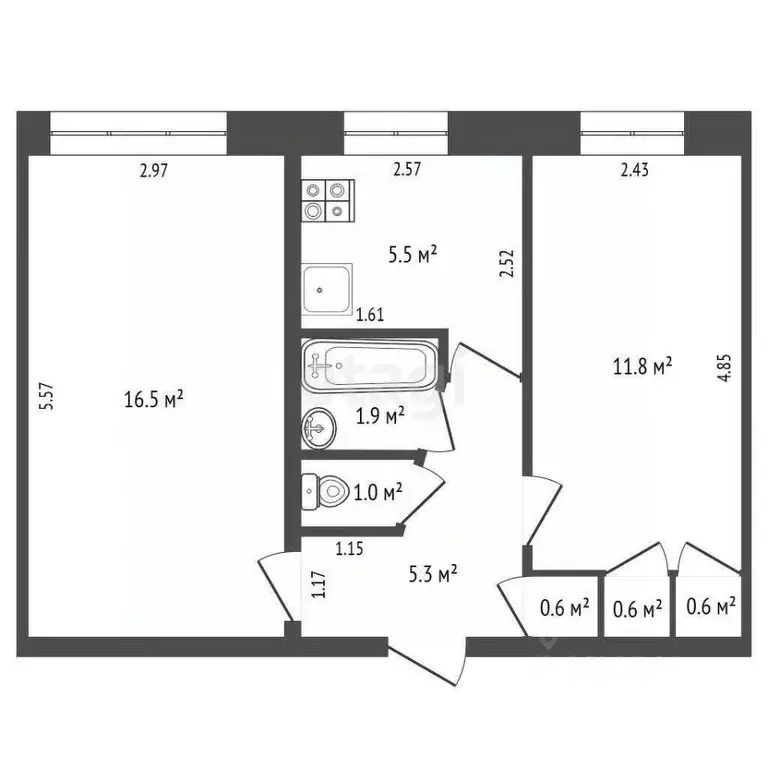 2-к кв. Забайкальский край, Чита ул. Декабристов, 2А (43.8 м) - Фото 2
