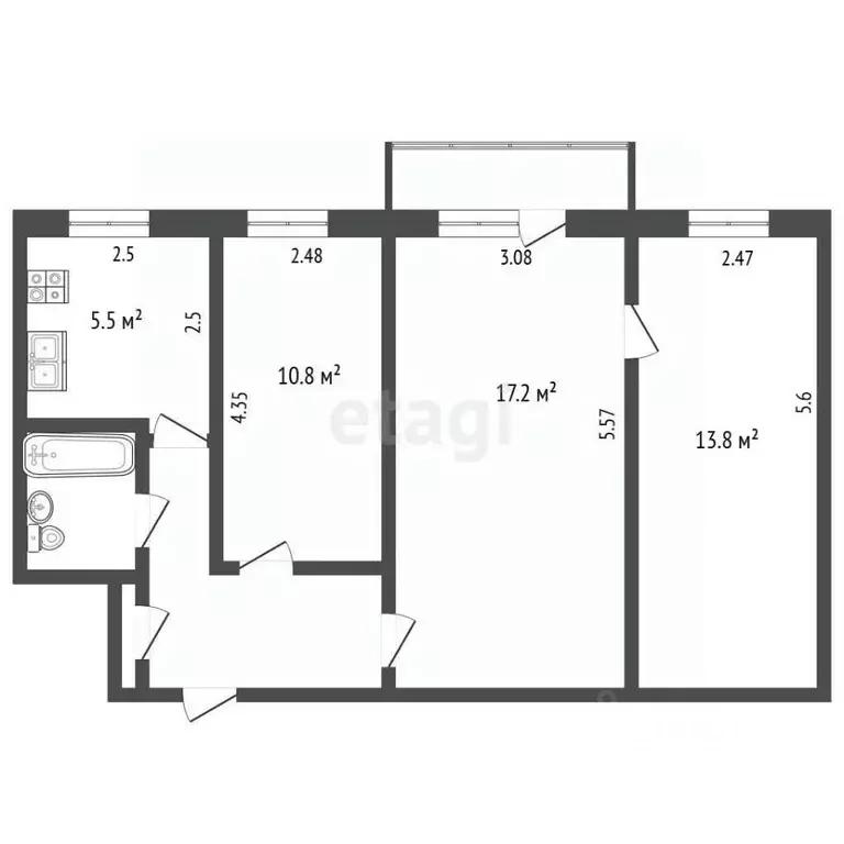 3-к кв. Ярославская область, Рыбинск просп. Мира, 13 (56.3 м) - Фото 2