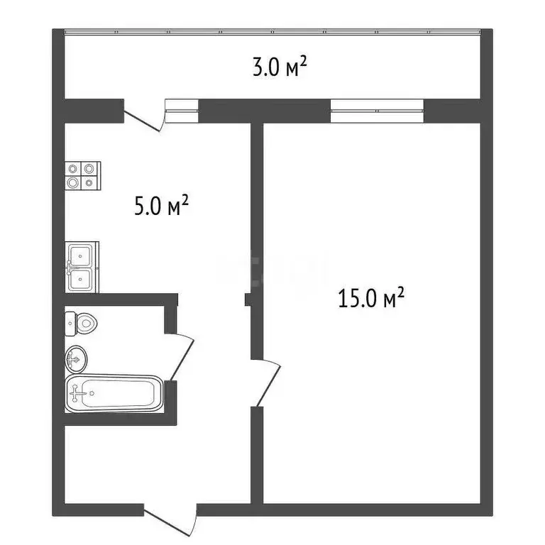 1-комнатная квартира: Каскара, Школьная улица, 14 (36.8 м) - Фото 1