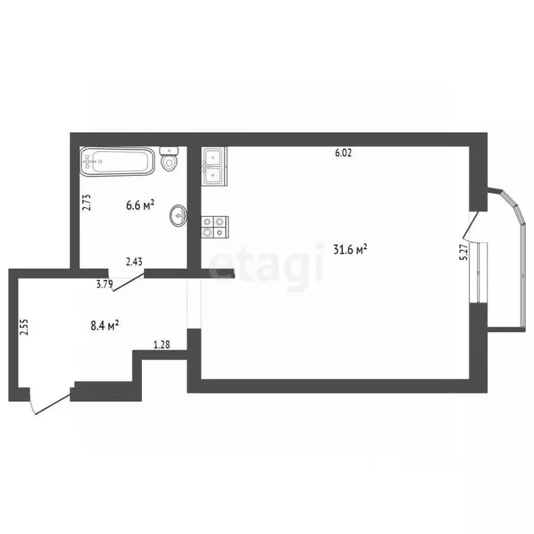 Студия Тюменская область, Тюмень ул. Максима Горького, 3к1 (46.6 м) - Фото 2
