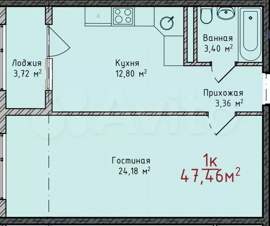 1-к. квартира, 47,5 м, 3/8 эт. - Фото 1