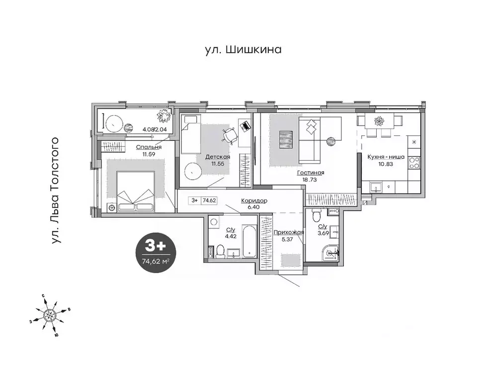 2-к кв. Удмуртия, Ижевск ул. Шишкина, 20к2 (74.62 м) - Фото 0