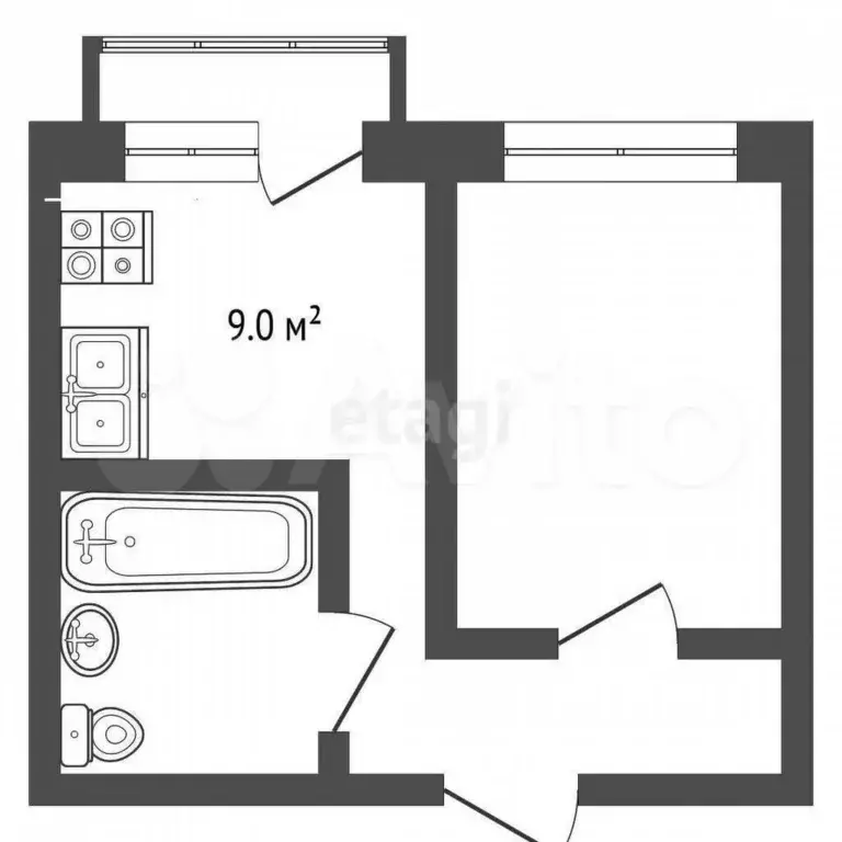 1-к. квартира, 34,3 м, 6/9 эт. - Фото 0