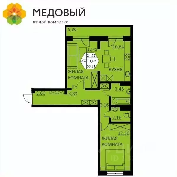 2-к кв. Пермский край, д. Кондратово ул. Г.Н. Нифантова, 4А (51.7 м) - Фото 0