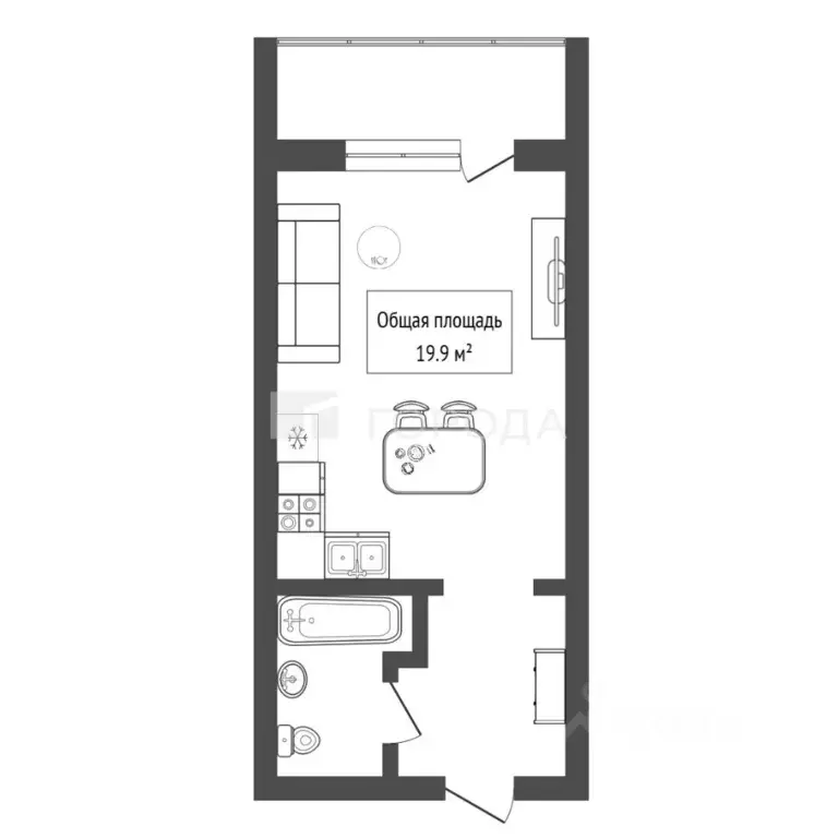 Студия Новосибирская область, Новосибирск ул. Виктора Уса, 7 (19.9 м) - Фото 2