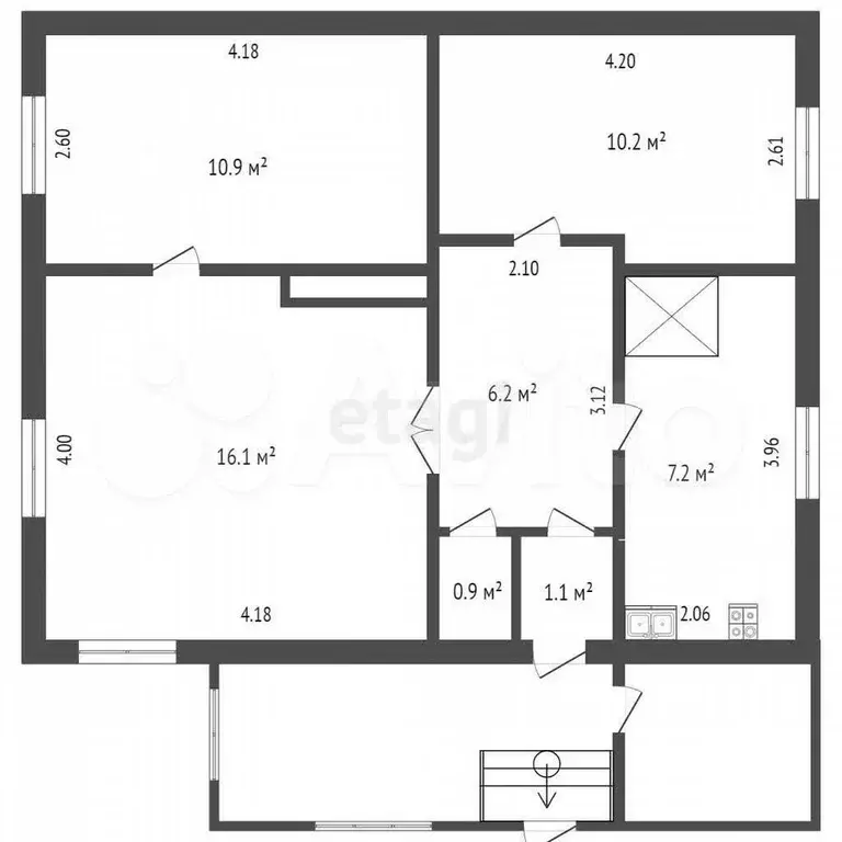 3-к. квартира, 52,6 м, 1/1 эт. - Фото 0