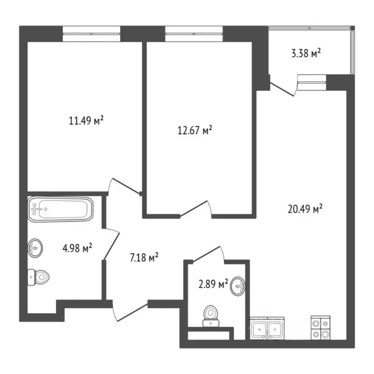 2-к кв. Тюменская область, Тюмень ул. Пархоменко, 119 (61.39 м) - Фото 2
