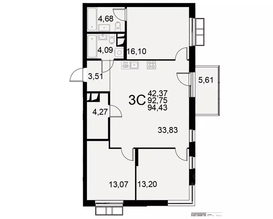 3-к кв. Тульская область, Тула Пушкинская ул., 2Г (92.75 м) - Фото 0