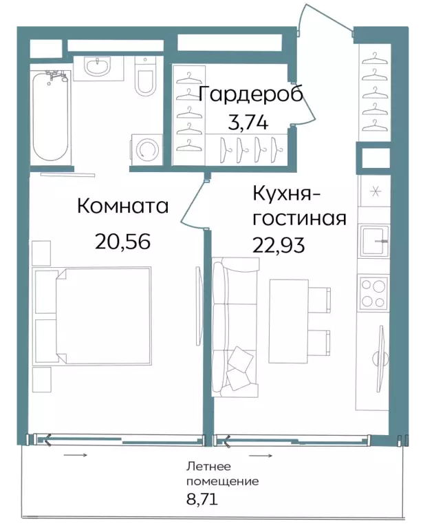 2-к квартира, 55.94 м - Фото 0