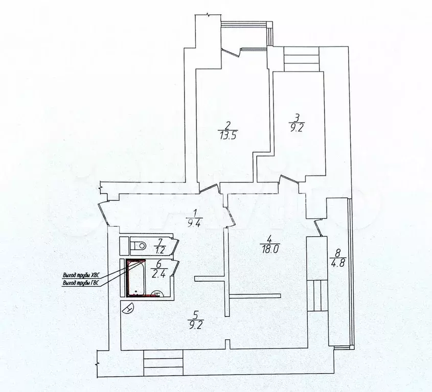 3-к. квартира, 62,9 м, 4/4 эт. - Фото 0