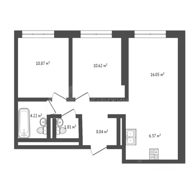 2-к кв. Тюменская область, Тюмень ул. Новоселов, 92 (56.9 м) - Фото 1