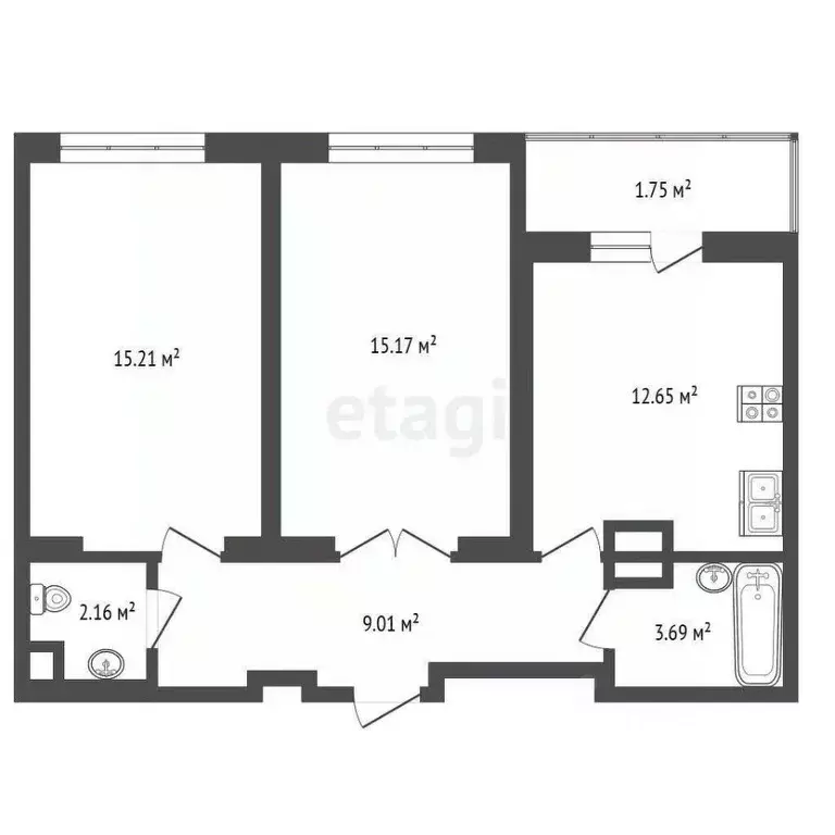 2-к кв. Ярославская область, Ярославль 2-й мкр,  (51.3 м) - Фото 1