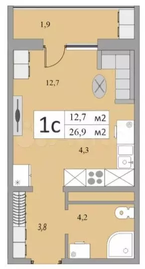 Квартира-студия, 27 м, 14/17 эт. - Фото 0