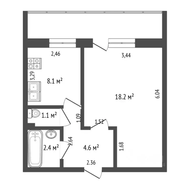 1-к кв. Тюменская область, Тюмень Полевая ул., 27к2 (34.4 м) - Фото 2