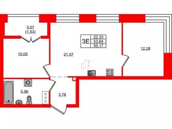 Квартира, 2 комнаты, 55.1 м - Фото 0