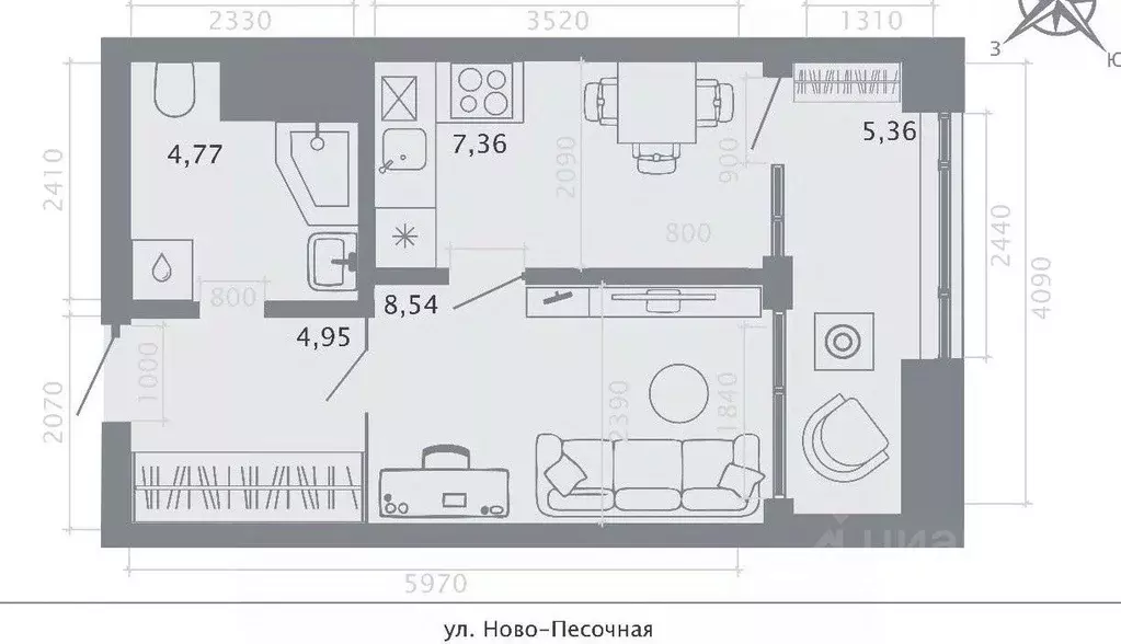 1-к кв. Татарстан, Казань ул. Островского, 116 (31.0 м) - Фото 2