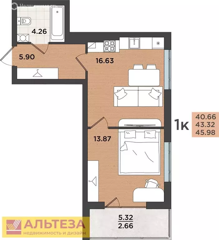 1-комнатная квартира: Калининград, улица Куйбышева, 84 (45.9 м) - Фото 0