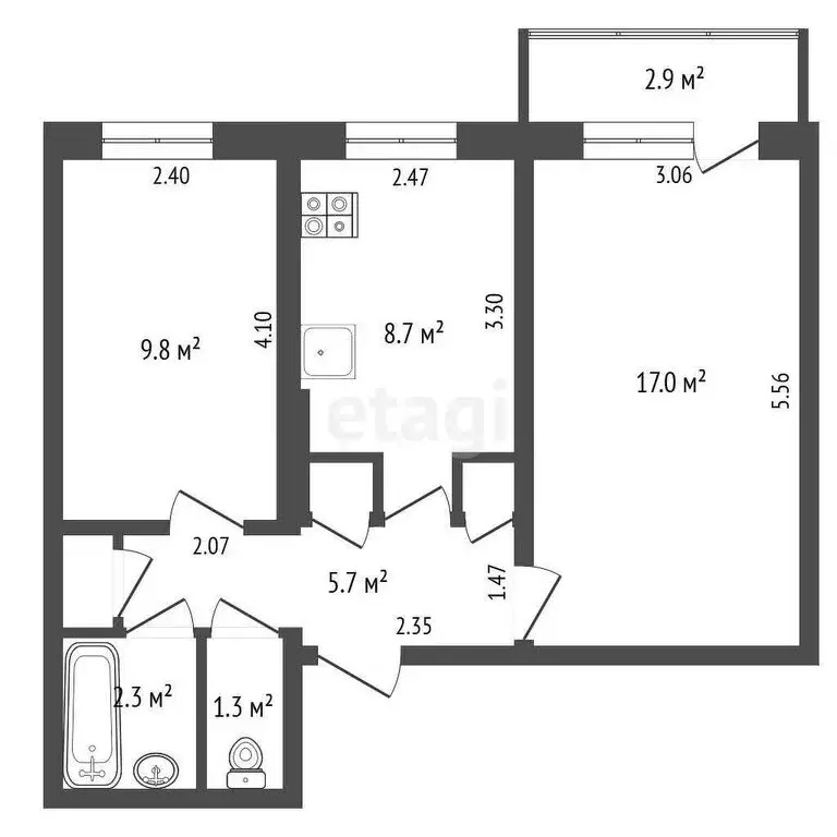2-комнатная квартира: Якутск, улица Богдана Чижика, 20/2 (47.2 м) - Фото 0