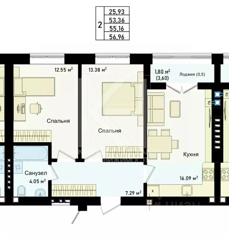 2-к кв. Калининградская область, Калининград ул. Сержанта Мишина, 83к2 ... - Фото 2