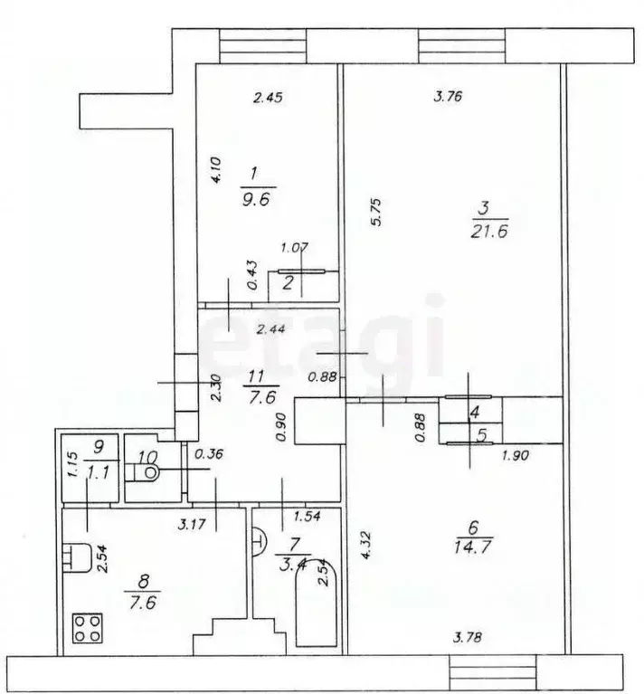 3-к кв. Татарстан, Казань ул. Нурсултана Назарбаева, 35к1 (68.1 м) - Фото 1