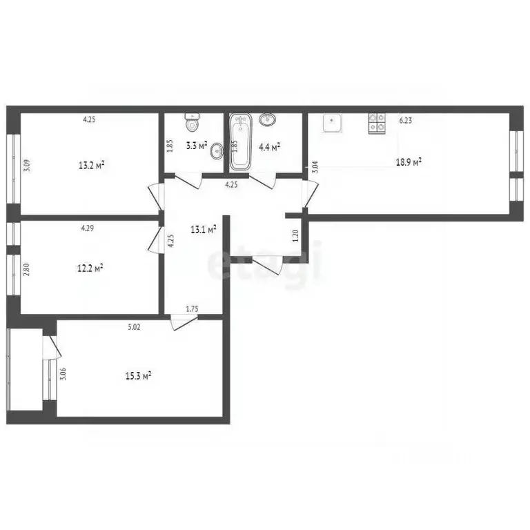 3-к кв. Тюменская область, Тюмень Полевая ул., 117к4 (82.3 м) - Фото 1