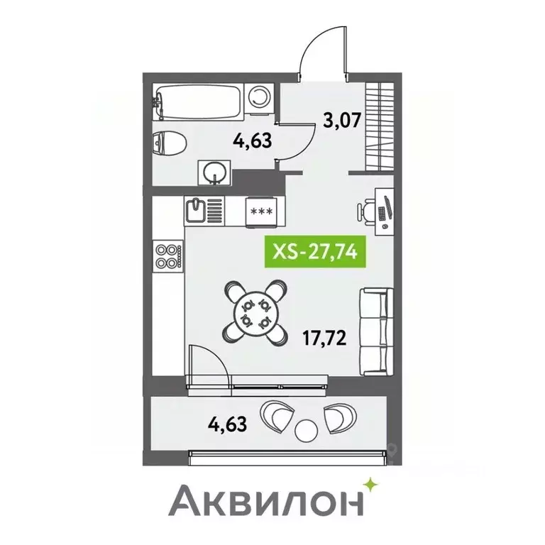 Студия Санкт-Петербург Аквилон Ливз жилой комплекс (27.74 м) - Фото 0