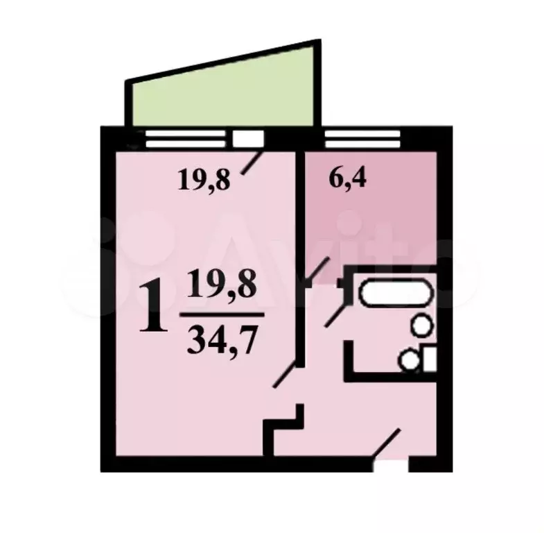 1-к. квартира, 34,7 м, 7/9 эт. - Фото 0