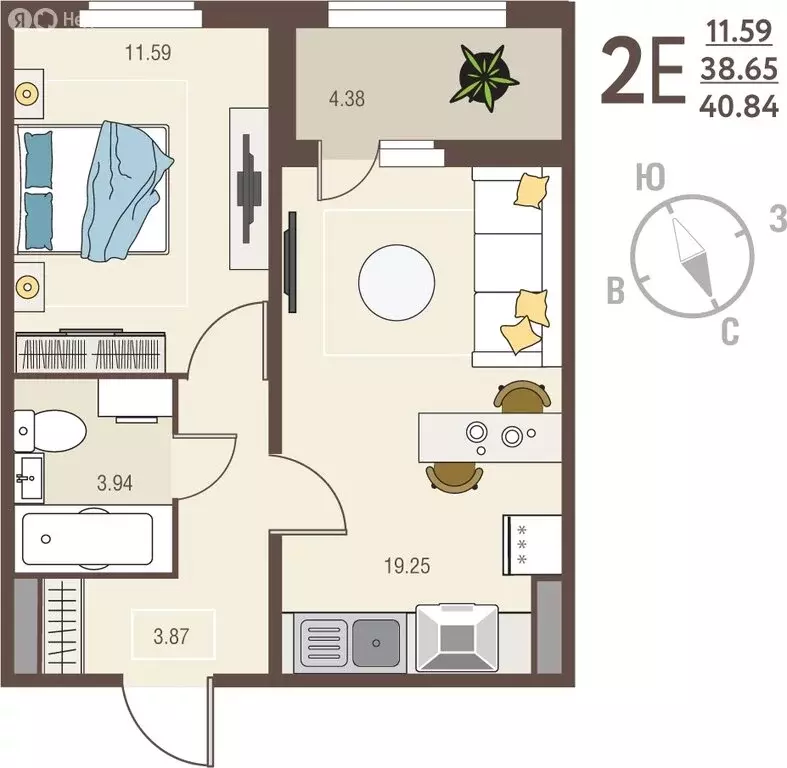 1-комнатная квартира: Курск, улица Энгельса, 115/5 (40.84 м) - Фото 1