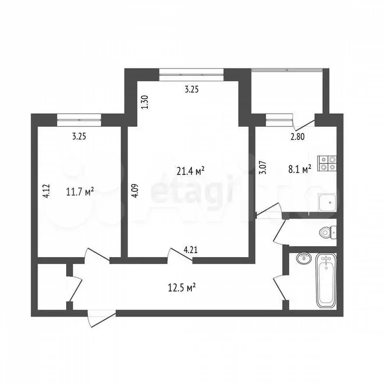 2-к. квартира, 60,4 м, 3/9 эт. - Фото 0