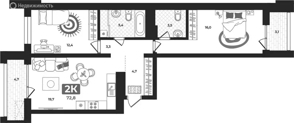 2-комнатная квартира: Тюмень, улица Разведчика Кузнецова, 16 (72.8 м) - Фото 1