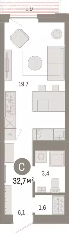 Квартира-студия: Тюмень, жилой комплекс Зарека (32.73 м) - Фото 1