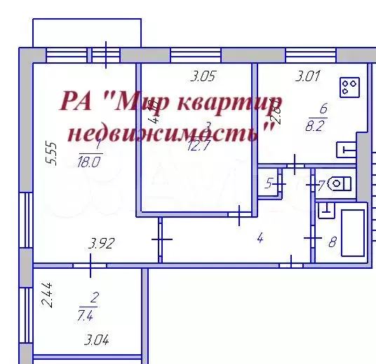 3-к. квартира, 64 м, 3/9 эт. - Фото 0