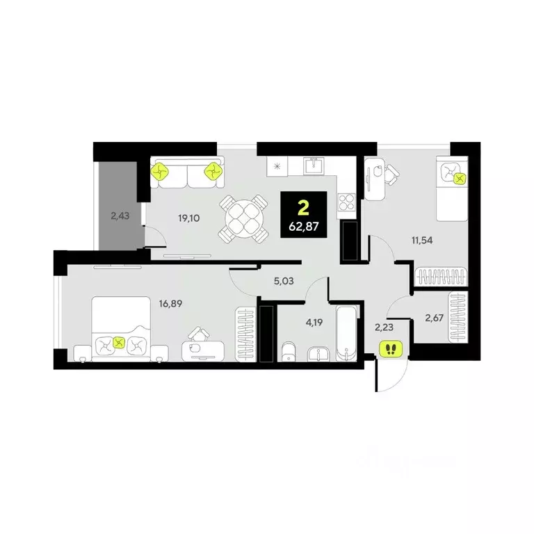 2-к кв. Тюменская область, Тюмень ул. Андрея Приказнова, 1 (62.87 м) - Фото 1