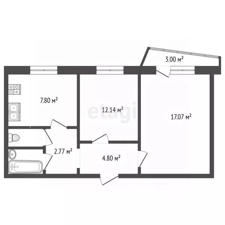 2-к кв. Ярославская область, Рыбинск Пархинская ул., 67 (46.1 м) - Фото 2