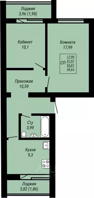 1-к кв. Ивановская область, Иваново Юбилейный жилой комплекс (59.65 м) - Фото 0