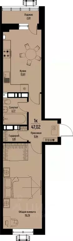 1-к кв. Ставропольский край, Пятигорск Скачки мкр,  (47.02 м) - Фото 1