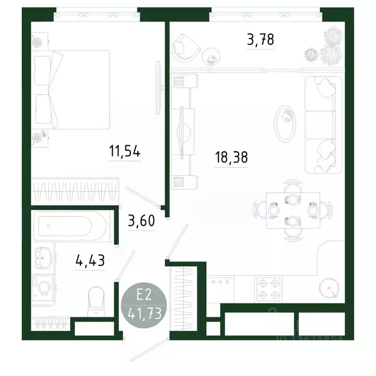 1-к кв. Тульская область, Тула Платон Парк жилой комплекс (41.73 м) - Фото 1
