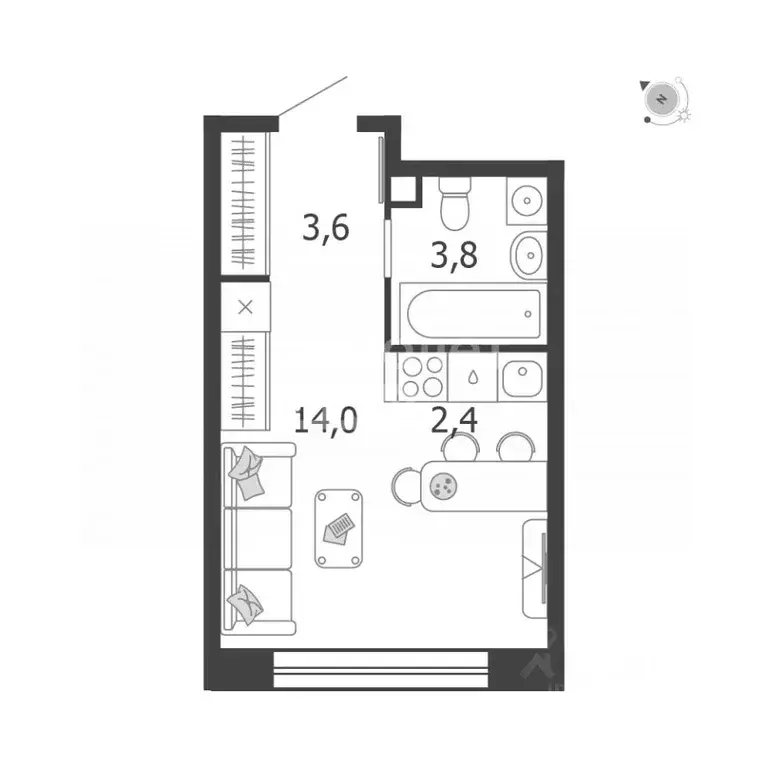 Студия Москва Автозаводская ул., вл23 (23.8 м) - Фото 0