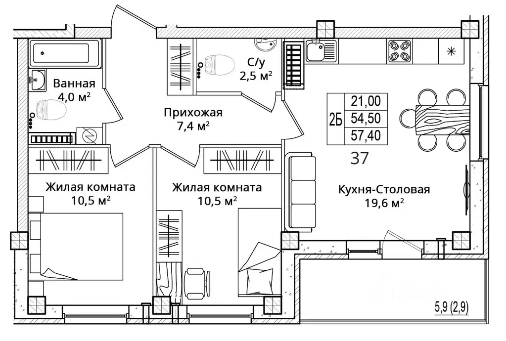 2-к кв. Псковская область, Псковский муниципальный округ, ... - Фото 1