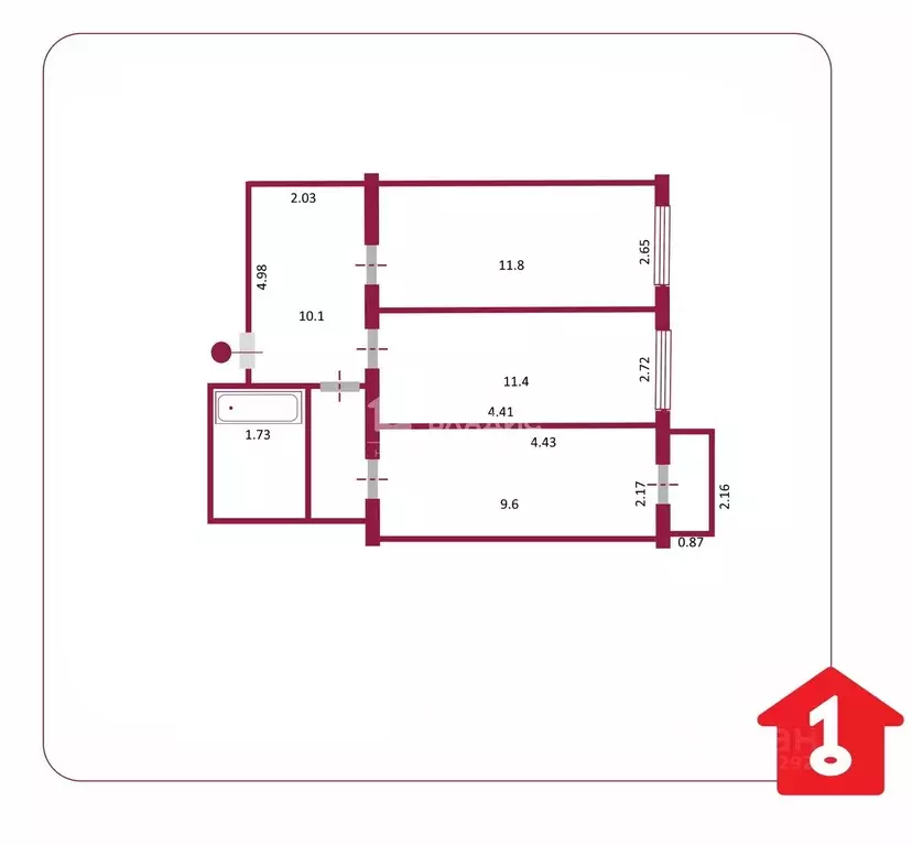 2-к кв. Омская область, Омск ул. Лермонтова, 130б (49.8 м) - Фото 2