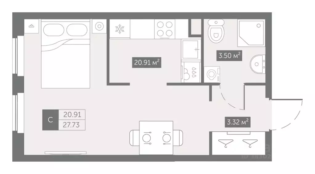 Студия Санкт-Петербург ул. Архивная, 5 (27.73 м) - Фото 0