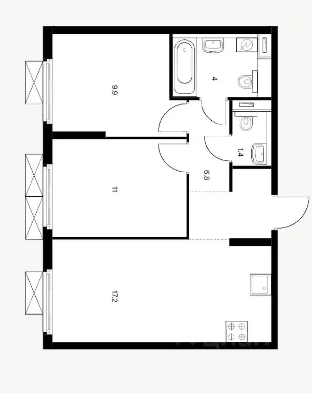 2-к кв. Москва Очаковское ш., 5к3 (53.0 м) - Фото 2