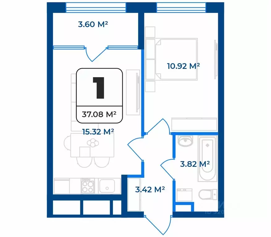 1-к кв. Рязанская область, Рязань Телецентр жилрайон,  (37.08 м) - Фото 1