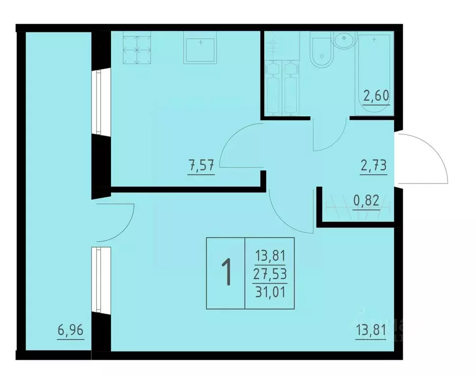 1-к кв. Пермский край, Пермь Домостроительный мкр,  (31.01 м) - Фото 1