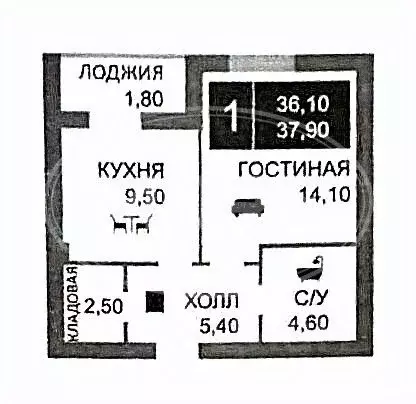 1-к кв. Калининградская область, Гурьевск Безымянная ул., 21 (35.5 м) - Фото 2