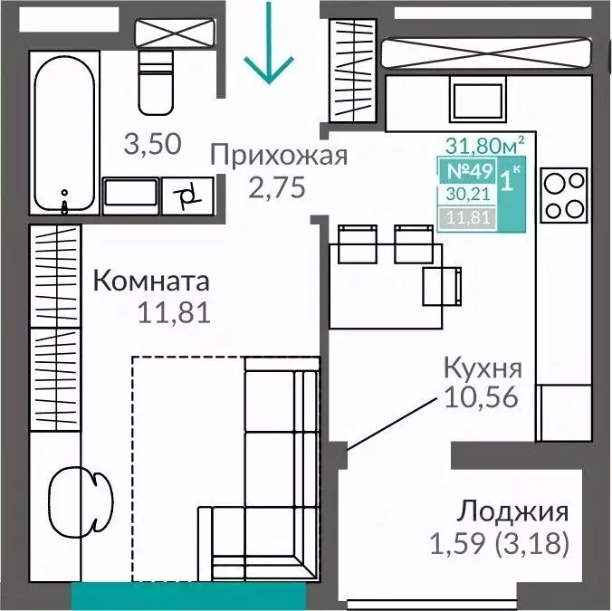 1-к кв. Крым, Симферополь Крымская роза мкр,  (30.21 м) - Фото 0