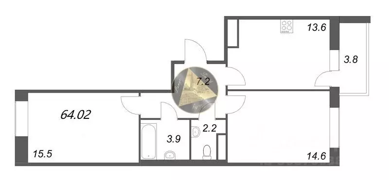 2-к кв. Санкт-Петербург Манчестерская ул., 5к1 (64.02 м) - Фото 1