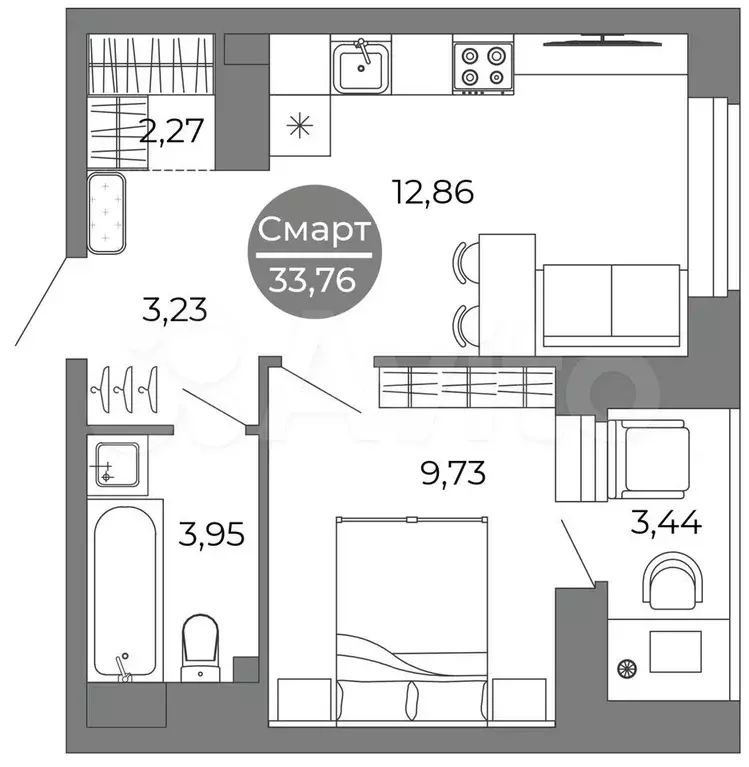 1-к. квартира, 33,8 м, 20/25 эт. - Фото 1